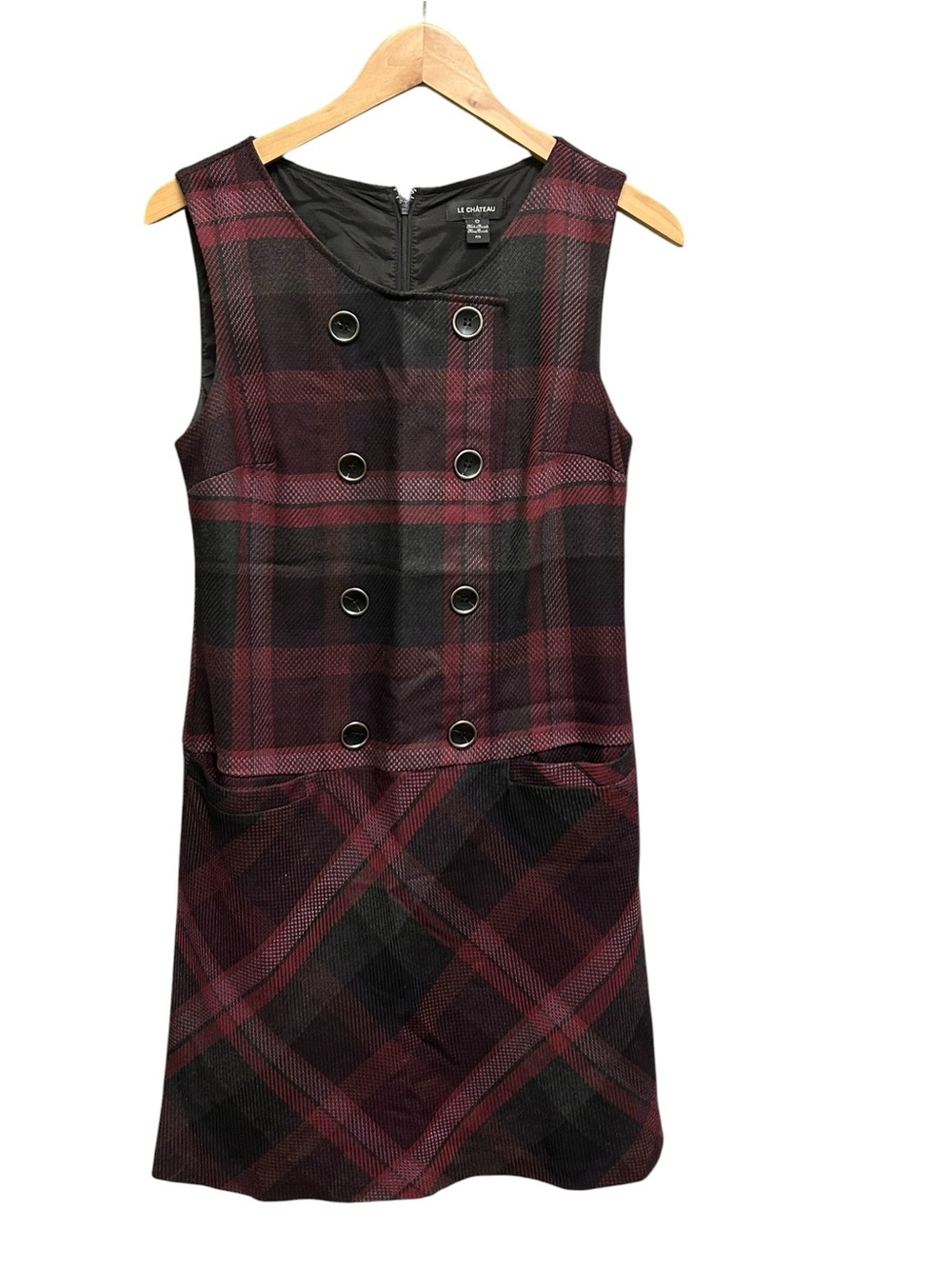 Le Chateau Plaid Double Breasted Shift Pockets Lined Jumper Dress Size S